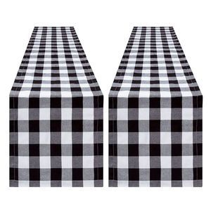 Buffalo Check Table Runner 14 × 72 Inch Black White Plaid Reversible Checkered